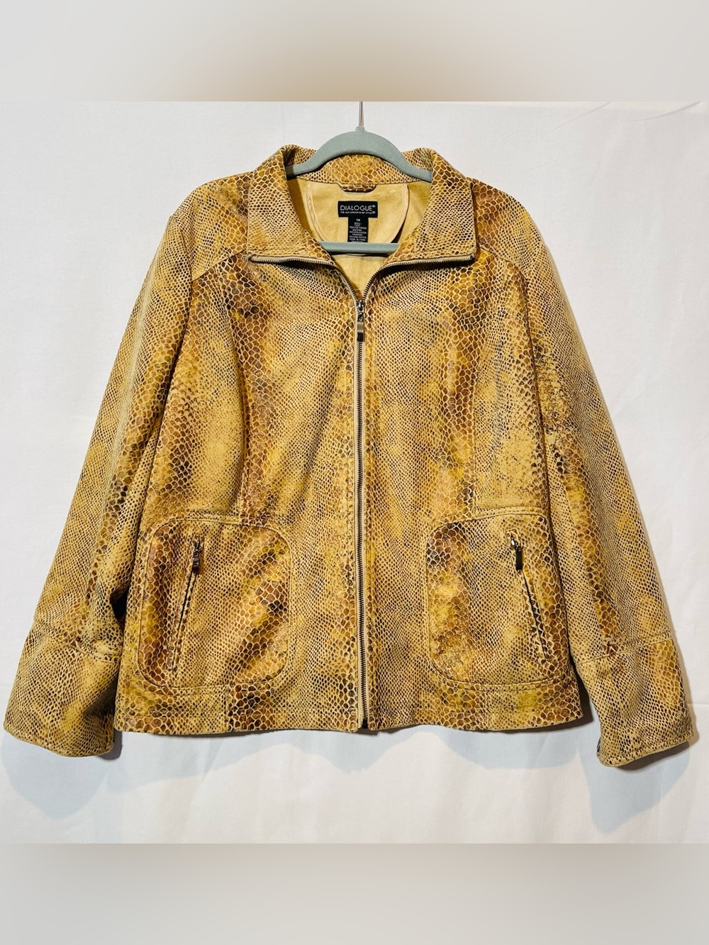 VTG Dialogue Tan Faux Snakeskin Textured Zip Up Casual Jacket Size 1X
